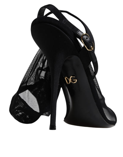 Black Tulle Stretch Heels Sandals Shoes