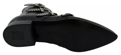 Black Fashion Buckled Zipper Ankle Boots Shoes