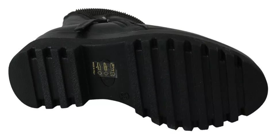 Black Leather Zipper Ankle Boots Shoes