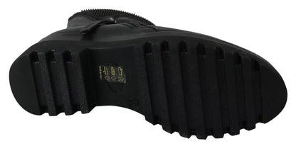 Black Leather Zipper Ankle Boots Shoes