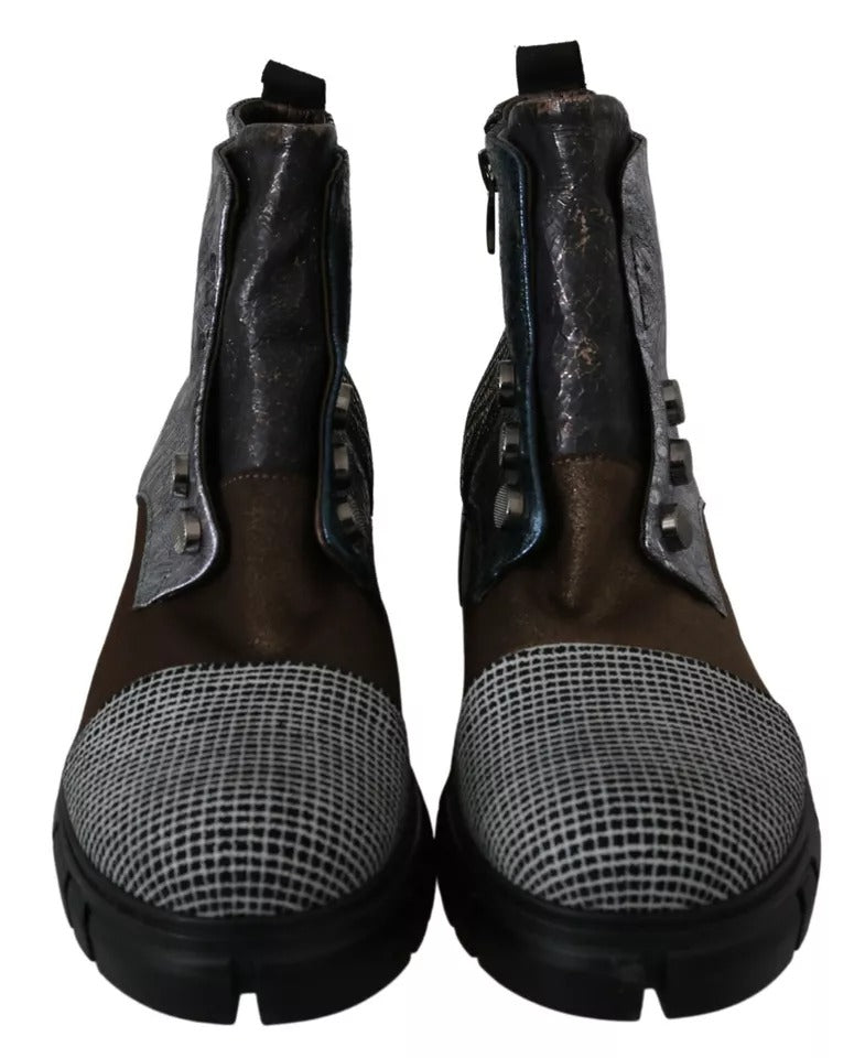 Multicolor Leather Suede Zipper Ankle Boots Shoes