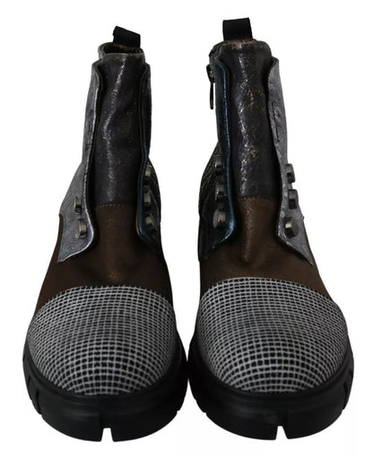 Multicolor Leather Suede Zipper Ankle Boots Shoes