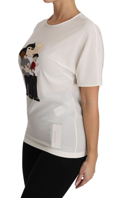 Elegant Silk Crewneck Blouse with Applique