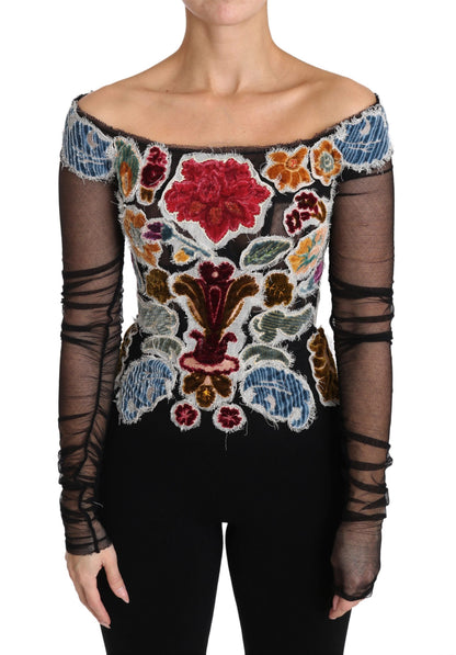 Elegant Floral Applique Long Sleeve Top