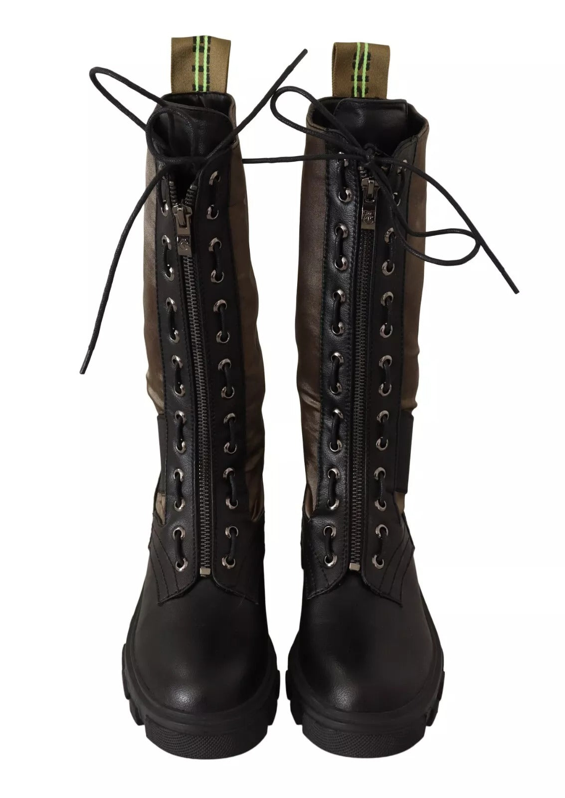 Black Green High Combat Boots Lace Up Military Shoes