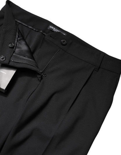 Black Wool High Waist Boot Cut Dress Pants