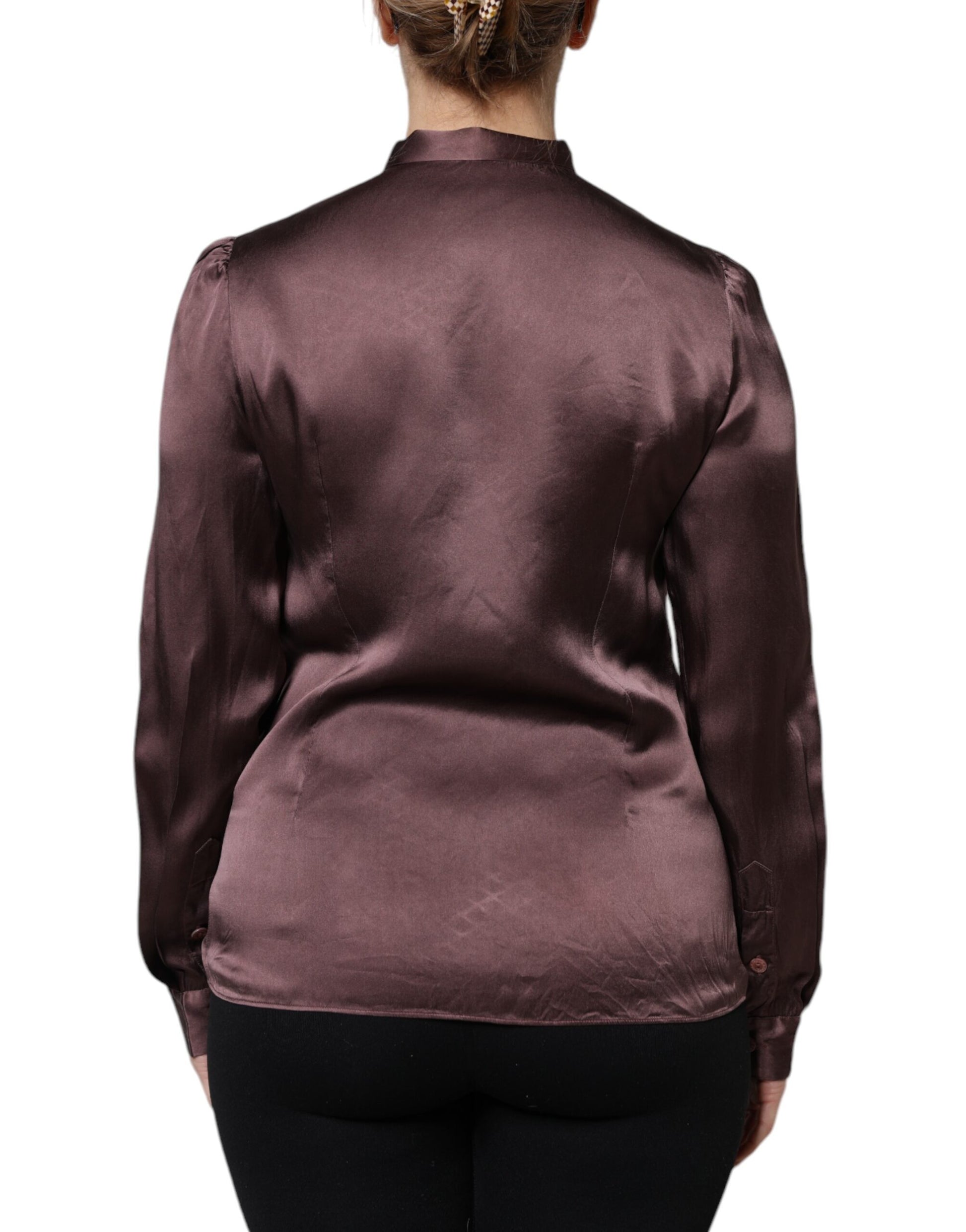 Brown Ascot Collar Long Sleeve Blouse Top