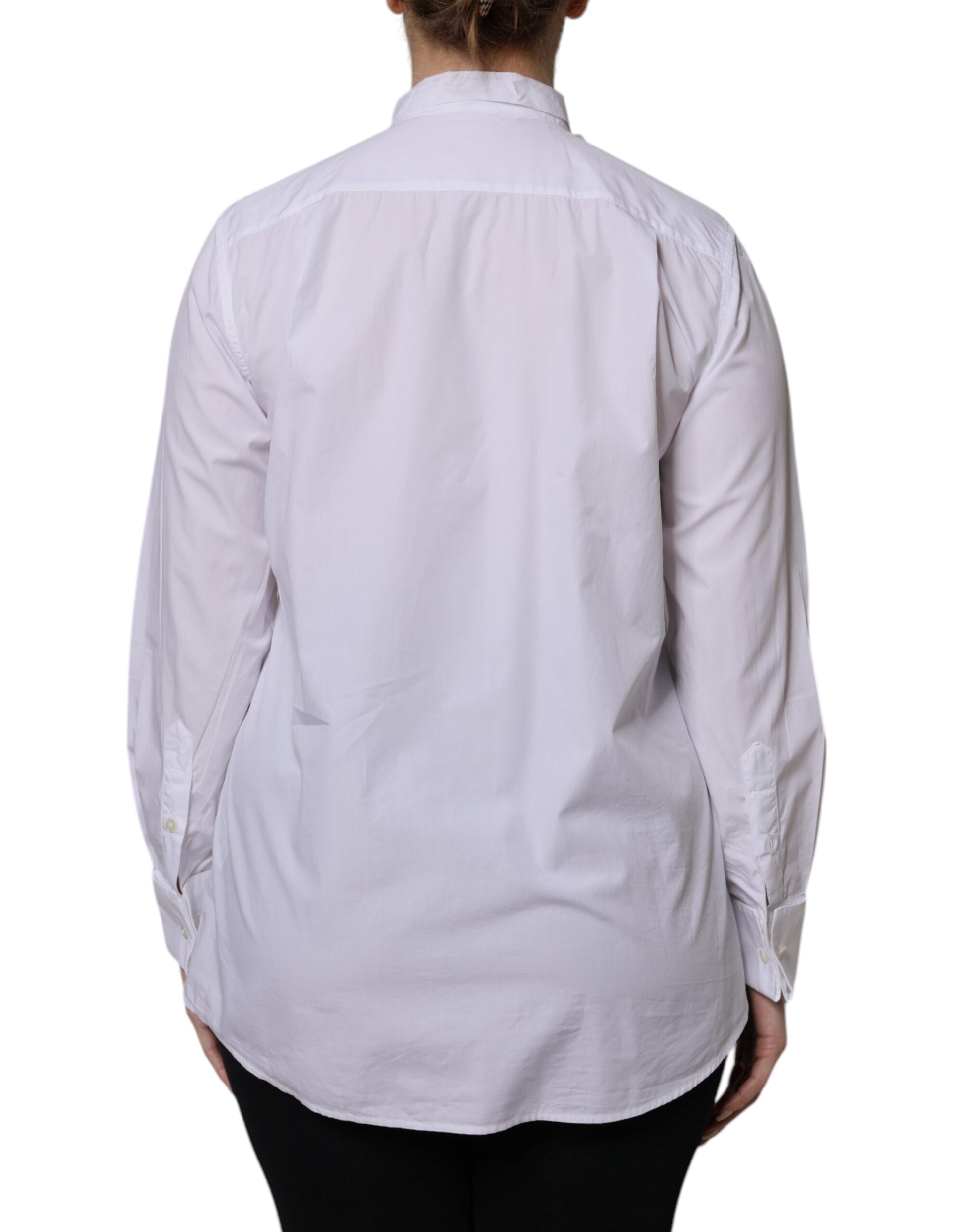 White Ascot Collar Long Sleeve Blouse Top