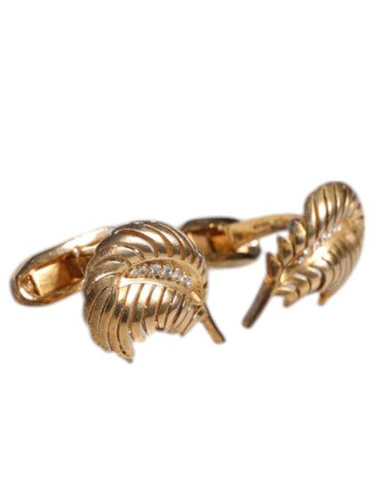 Gold 925 Sterling Silver Crystal Leaf Accessory Cufflink