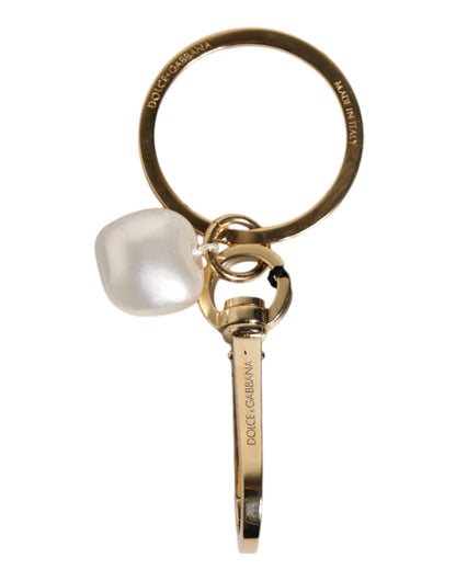 Chic Gold Brass Faux Pearl Letter Charm Keyring Keychain