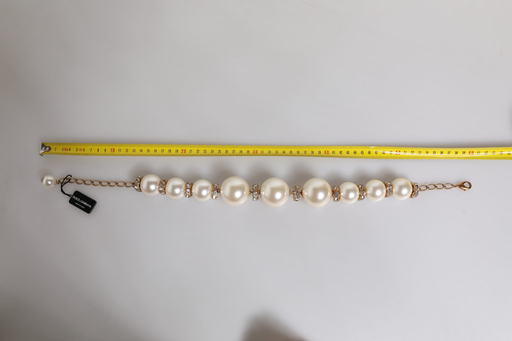 White Maxi Faux Pearl Beads Crystals Gold Chain Necklace