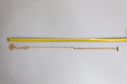 Gold Chain Brass Faux Pearl Charm Logo Pendant Necklace