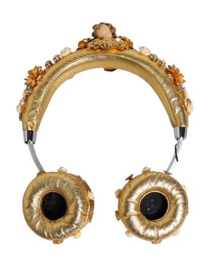 Gold Leather Floral Crystal Angel Headset Headphones
