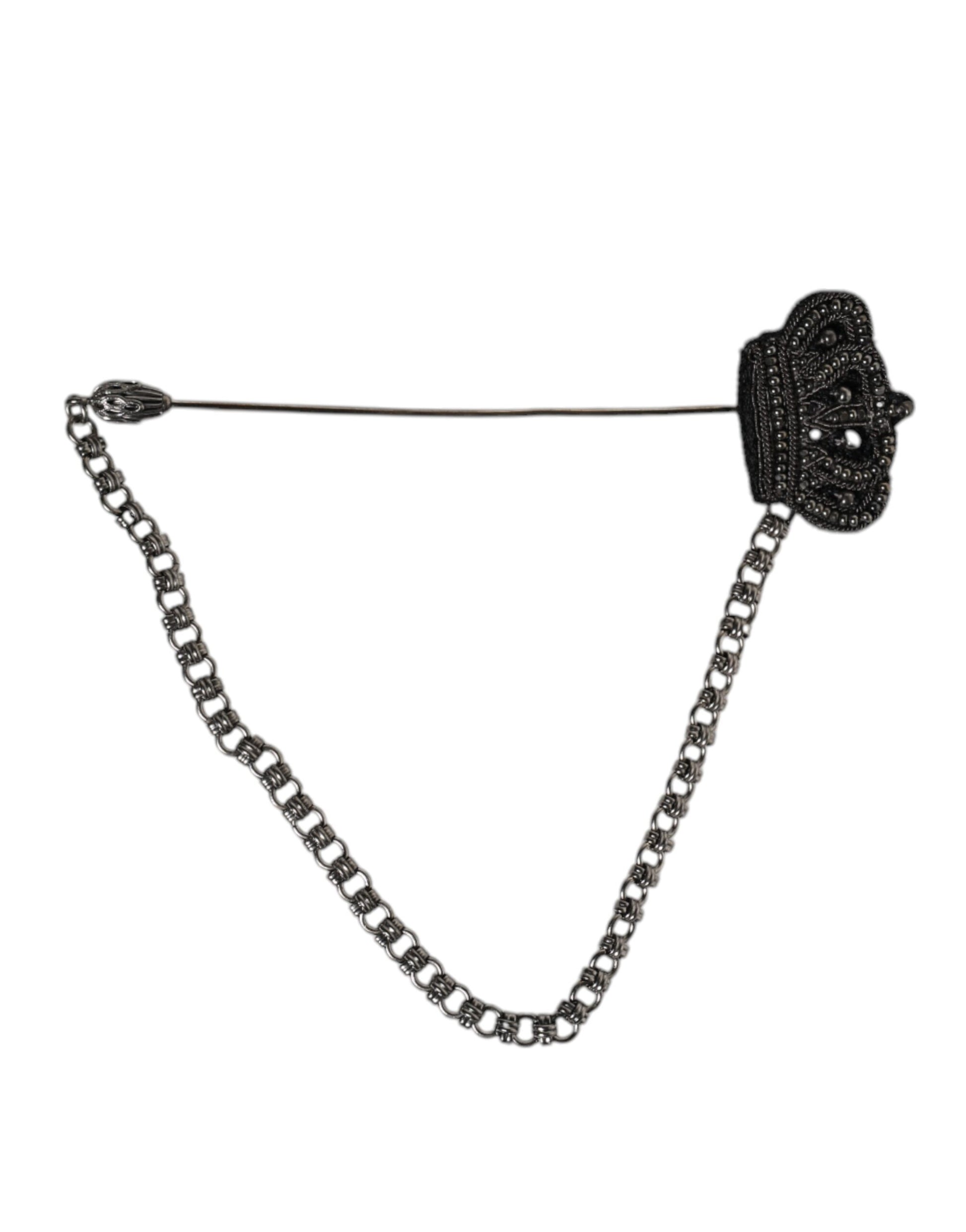 Silver Tone Brass Crown Chain Women Brooch Lapel Pin