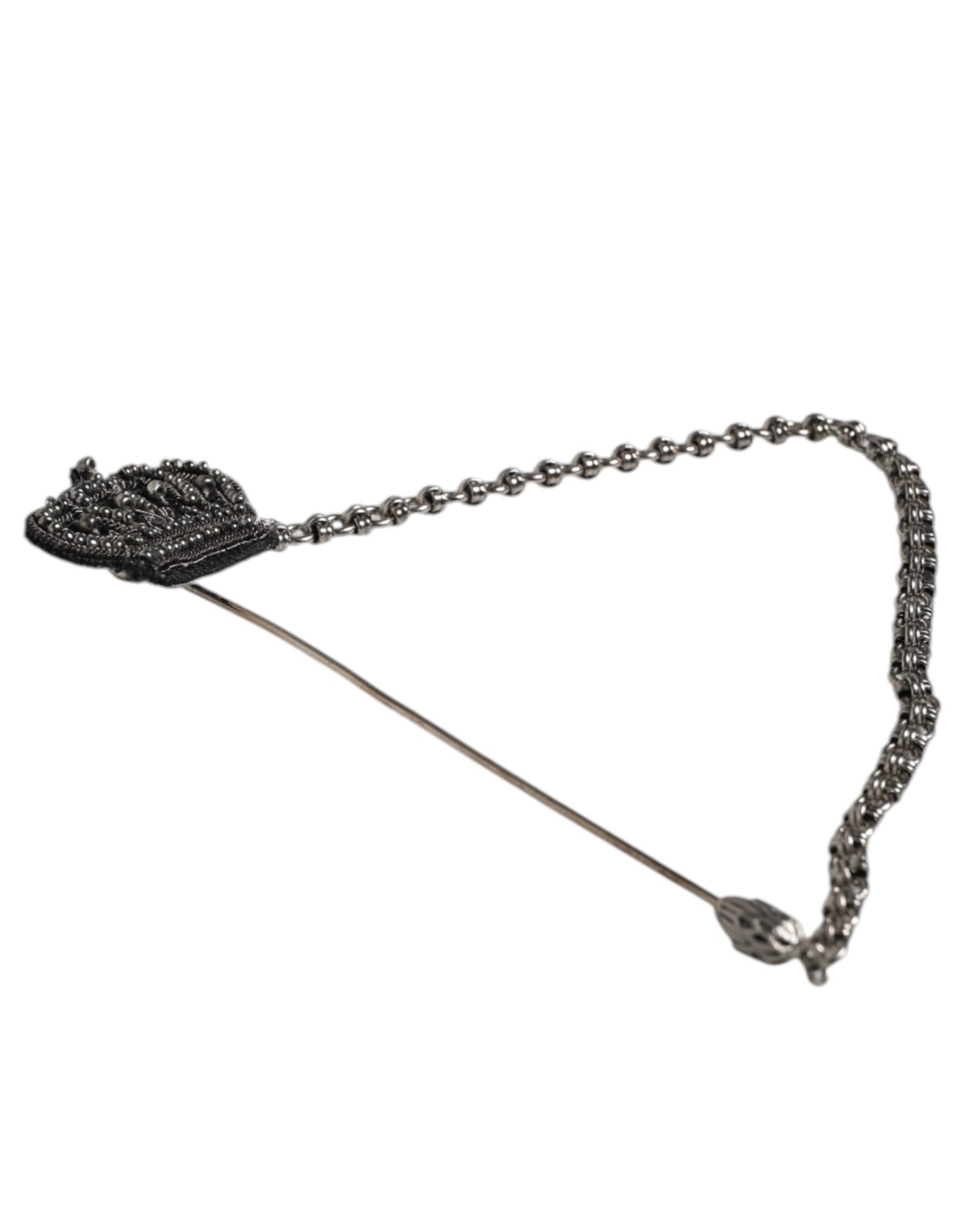 Silver Tone Brass Crown Chain Women Brooch Lapel Pin