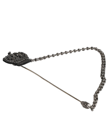 Silver Tone Brass Crown Chain Women Brooch Lapel Pin