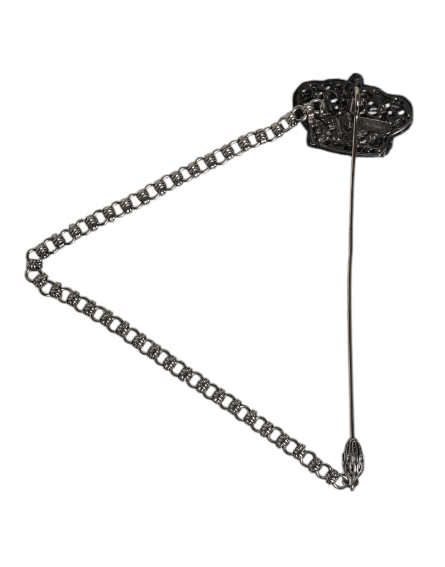 Silver Tone Brass Crown Chain Women Brooch Lapel Pin