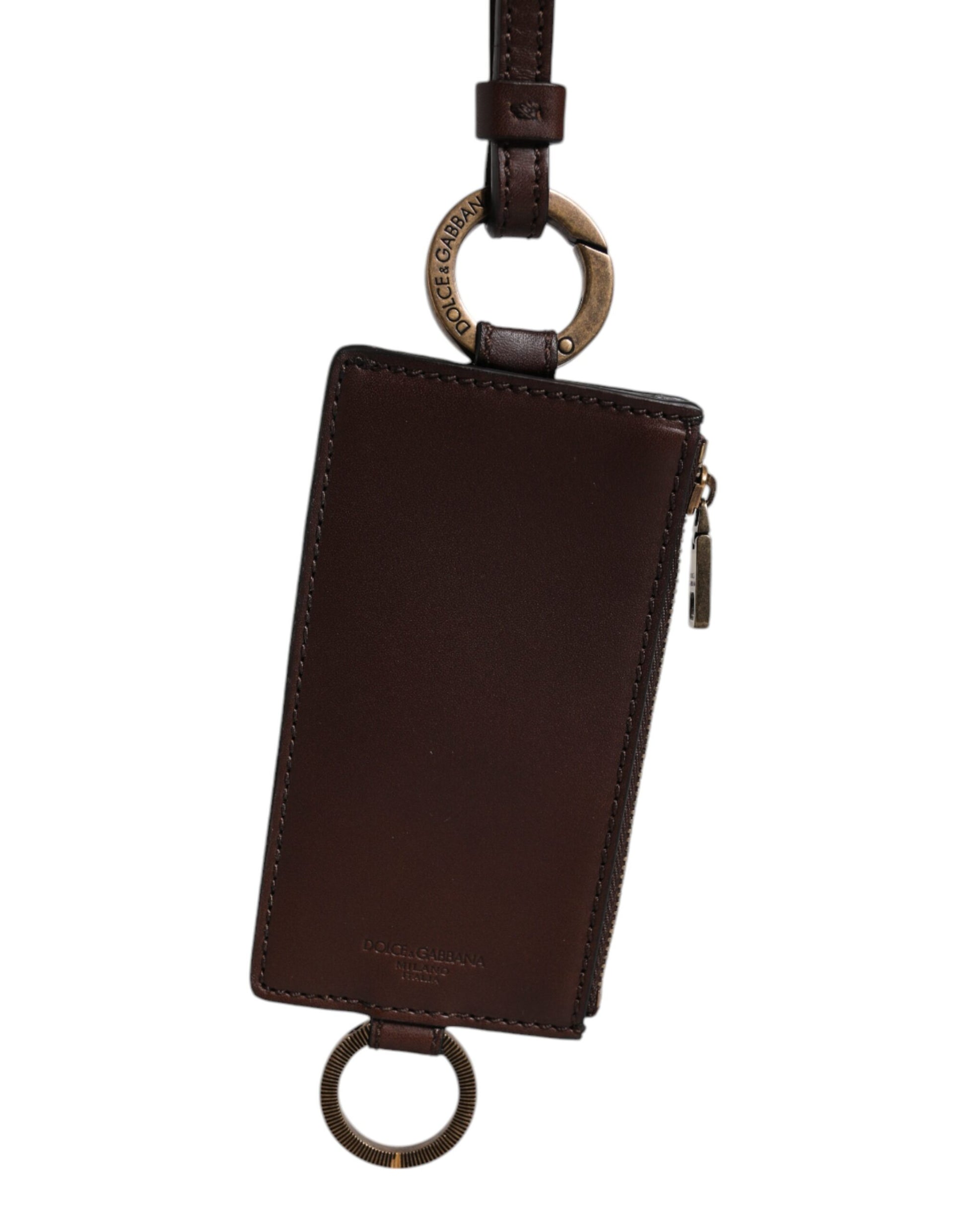 Brown Calf Leather Lanyard Logo Card Holder Wallet