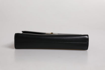 Black Leather Logo Plaque Document Briefcase Bag