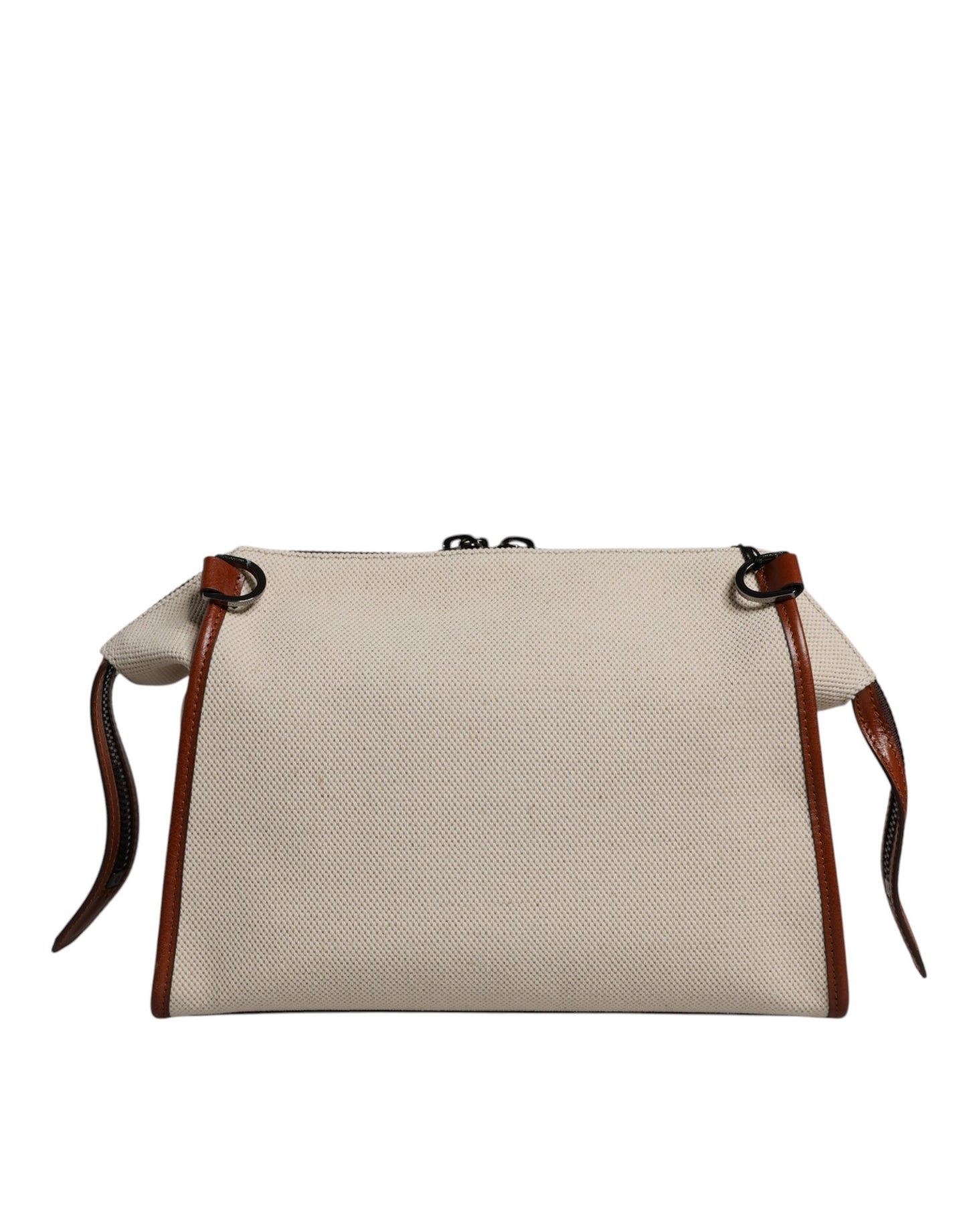 Beige Brown Cotton Leather Duffle Shoulder Bag
