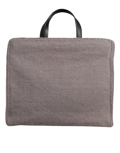 Grey Alpaca Wool Logo Plaque Tote Shoulder Bag
