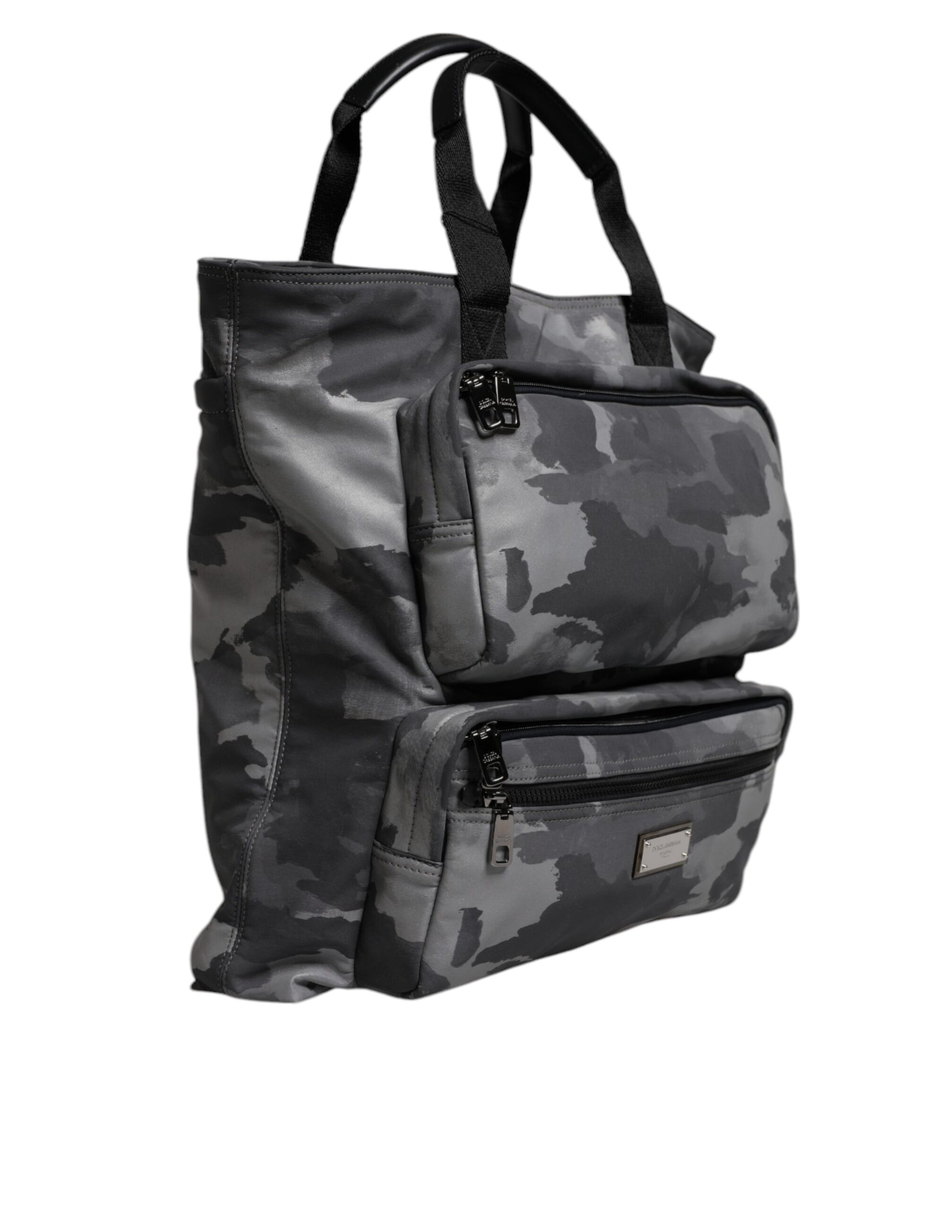 Gray Camo Cotton Multiple Compartments Tote Bag