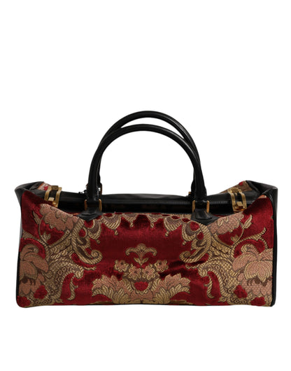 Multicolor Leather Brocade Velvet Travel Duffle Tote Bag