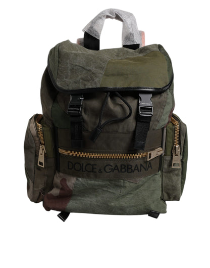 Military Green Patchwork Travel Backpack Bag