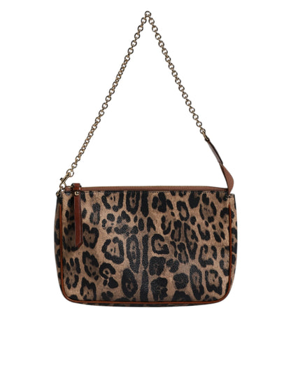 Brown Leopard Leather Shoulder Chain Strap Bag