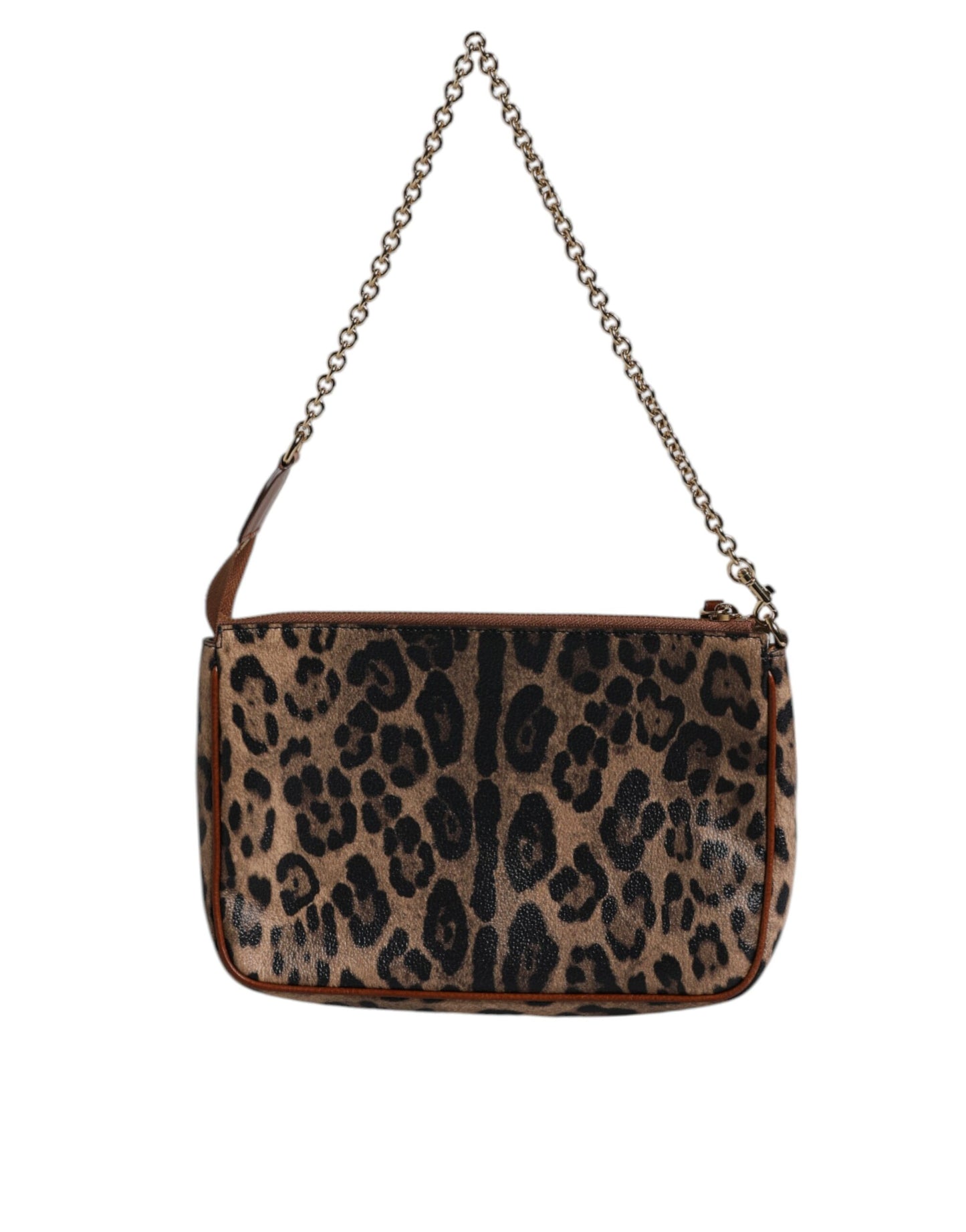 Brown Leopard Leather Shoulder Chain Strap Bag
