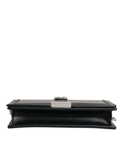 Black Calfskin Leather Chain Strap Shoulder Crossbody Bag