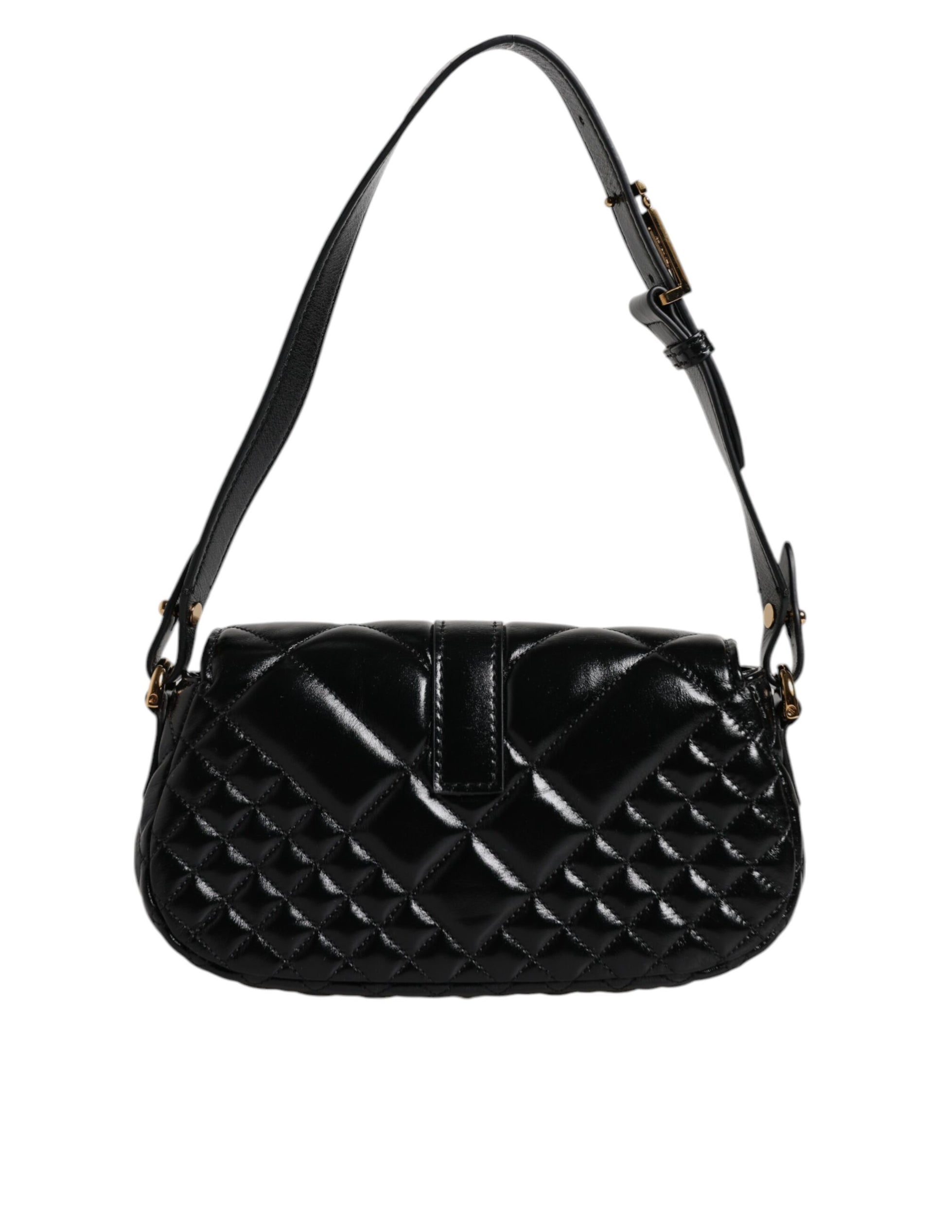 Black Calf Leather Quilted Shoulder Strap Bag