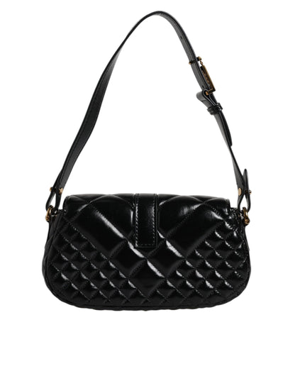 Black Calf Leather Quilted Shoulder Strap Bag