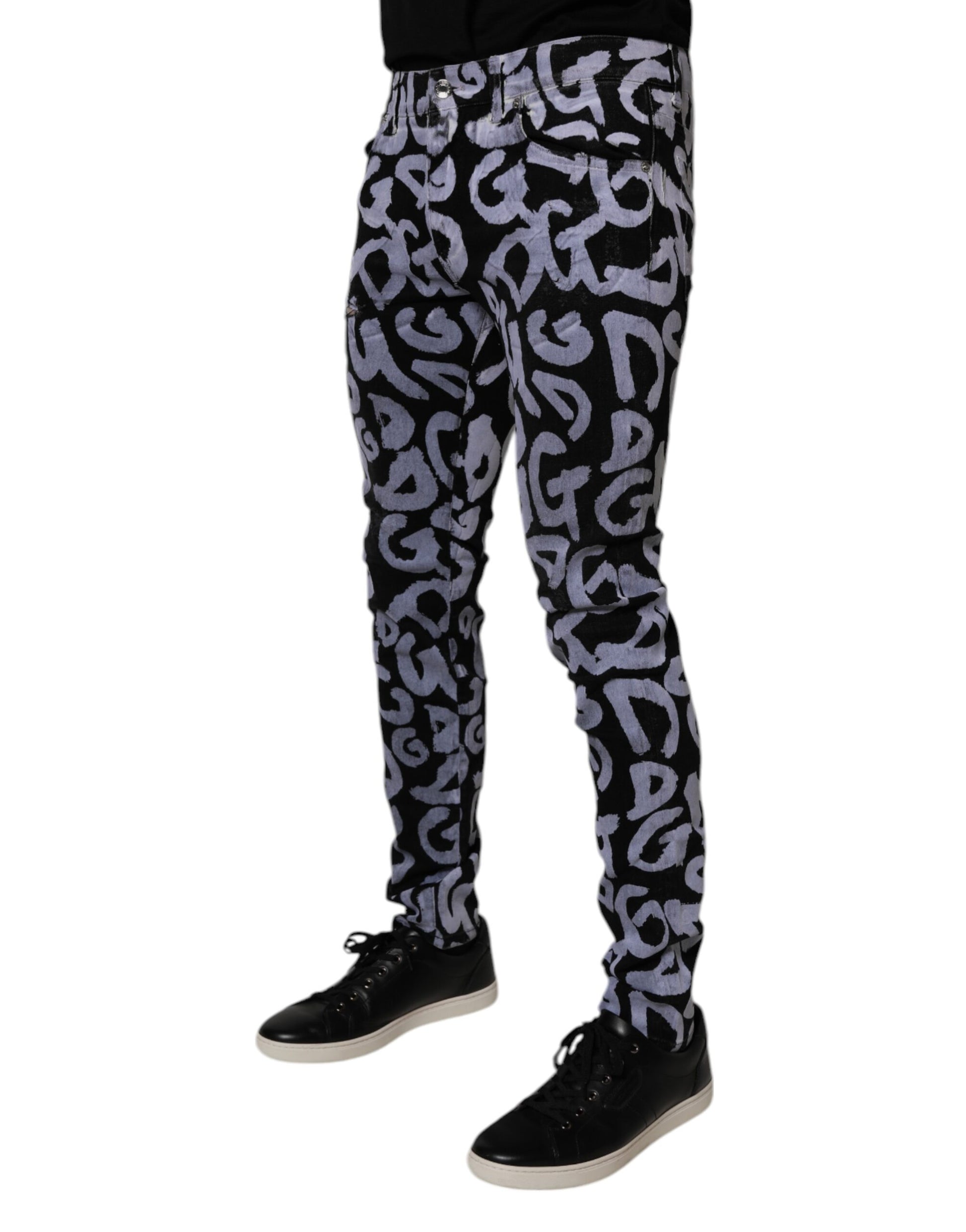 Black Logo Monogram Cotton Skinny Denim Jeans