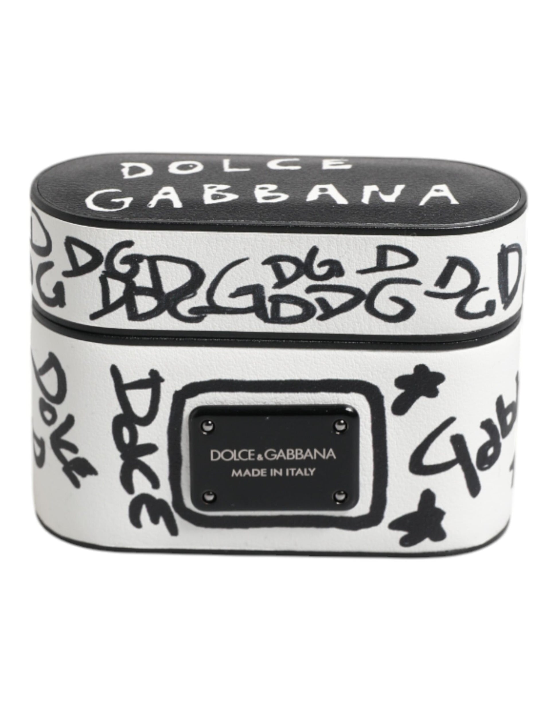 Black White Leather Scribble Embossed Logo Airpods Case