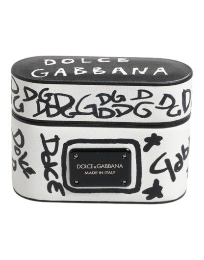 Black White Leather Scribble Embossed Logo Airpods Case