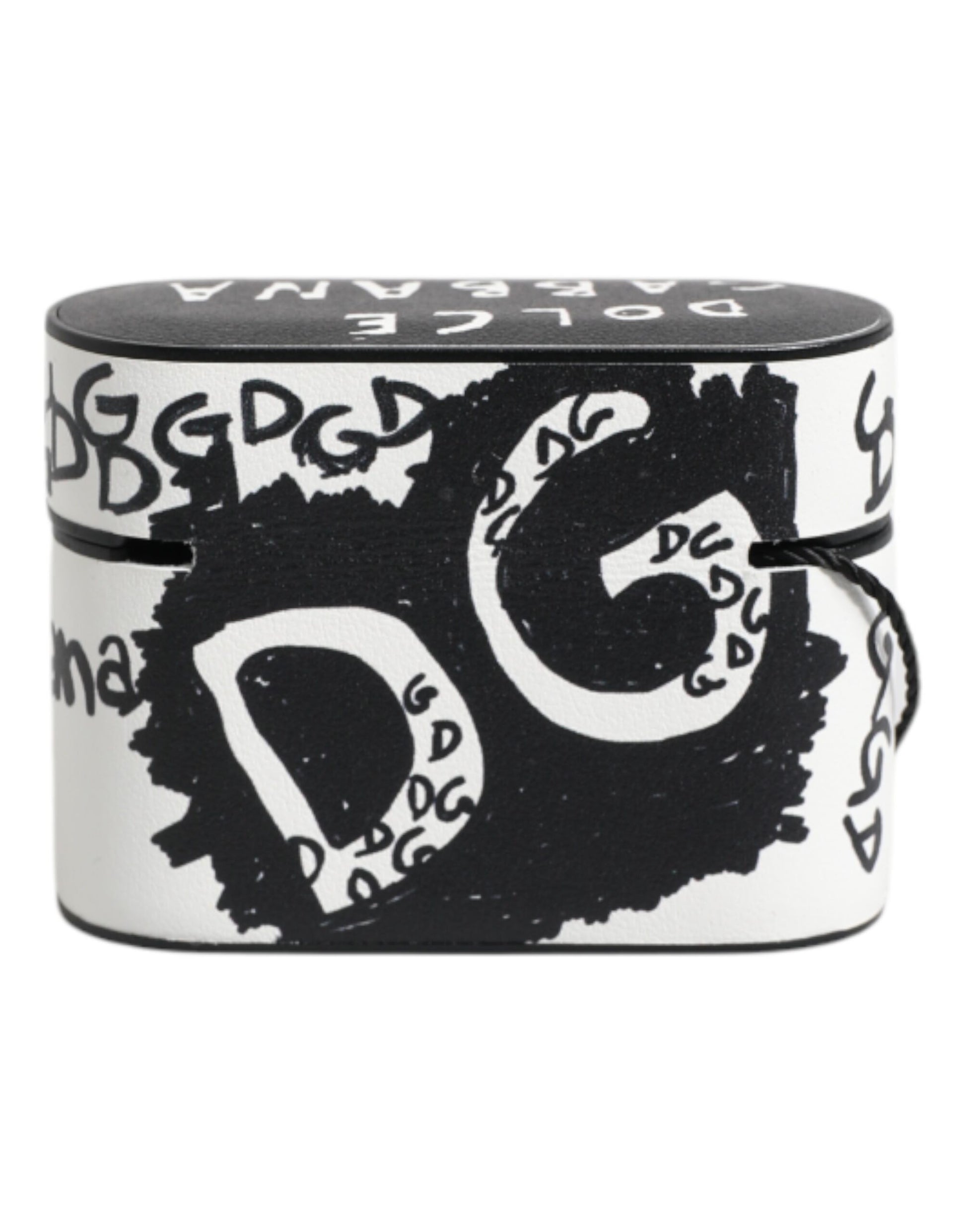 Black White Leather Scribble Embossed Logo Airpods Case