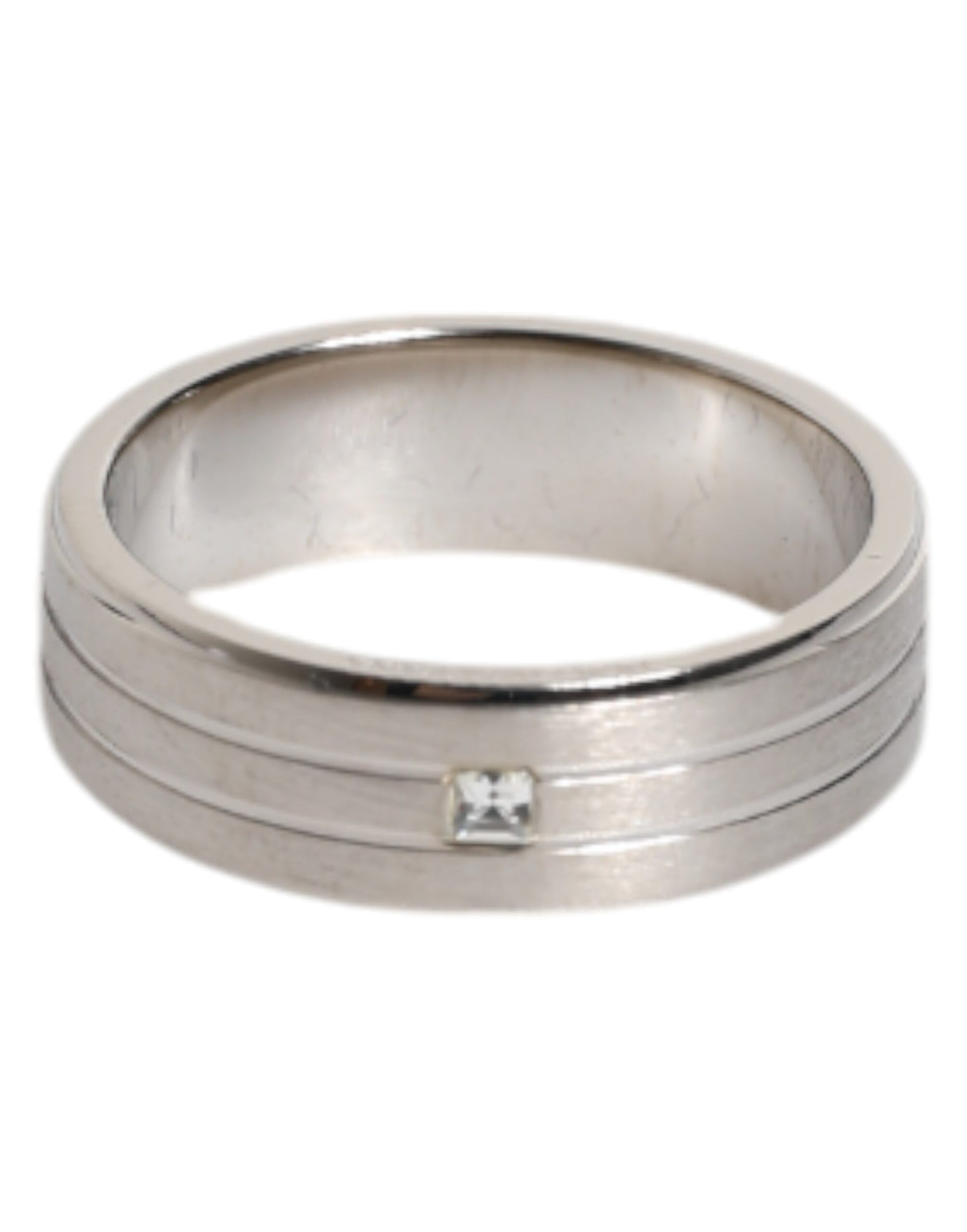 Silver Tone Brass Clear Crystal DG Logo Ring