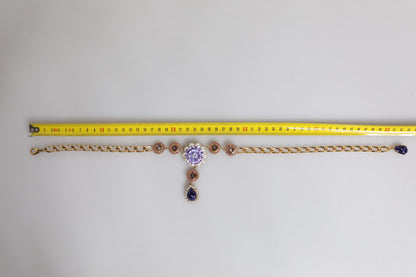 Gold Brass Floral Crystals Pearl Embellished Necklace