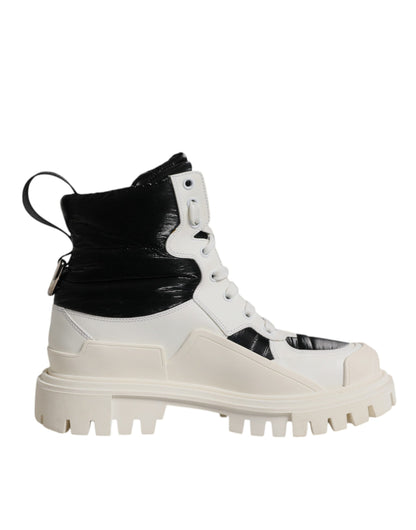 White Padded Mid Calf Lace Up Boots Shoes