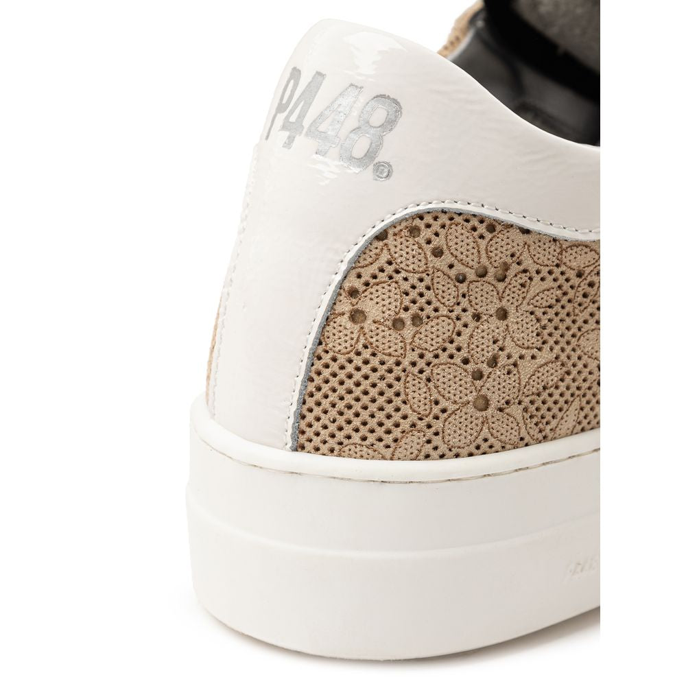 Beige Leather Athletic Sneakers