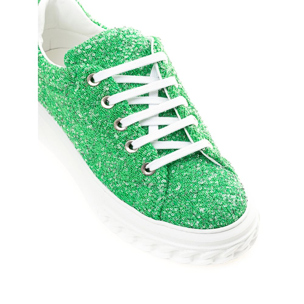 Green Fabric And Leather Athletic Sneakers