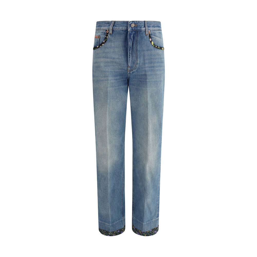 Blue Cotton Straight-Leg Jeans