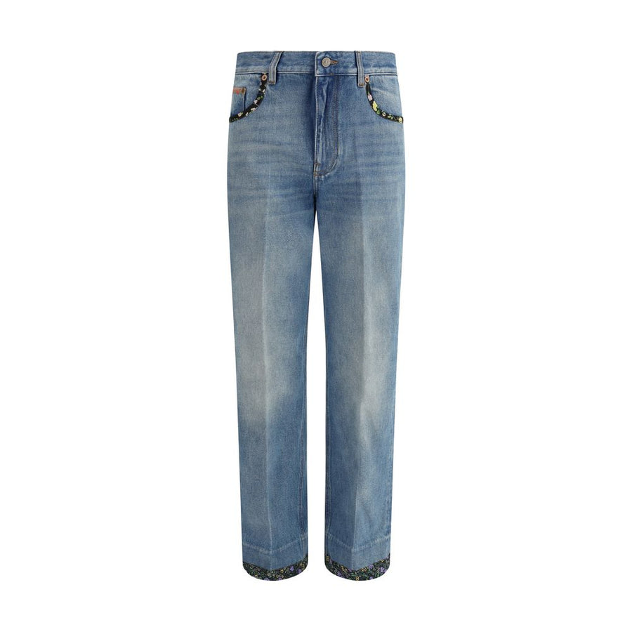 Blue Cotton Straight-Leg Jeans