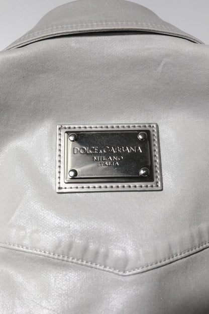 Metallic Gray Cotton Button Down Shirt