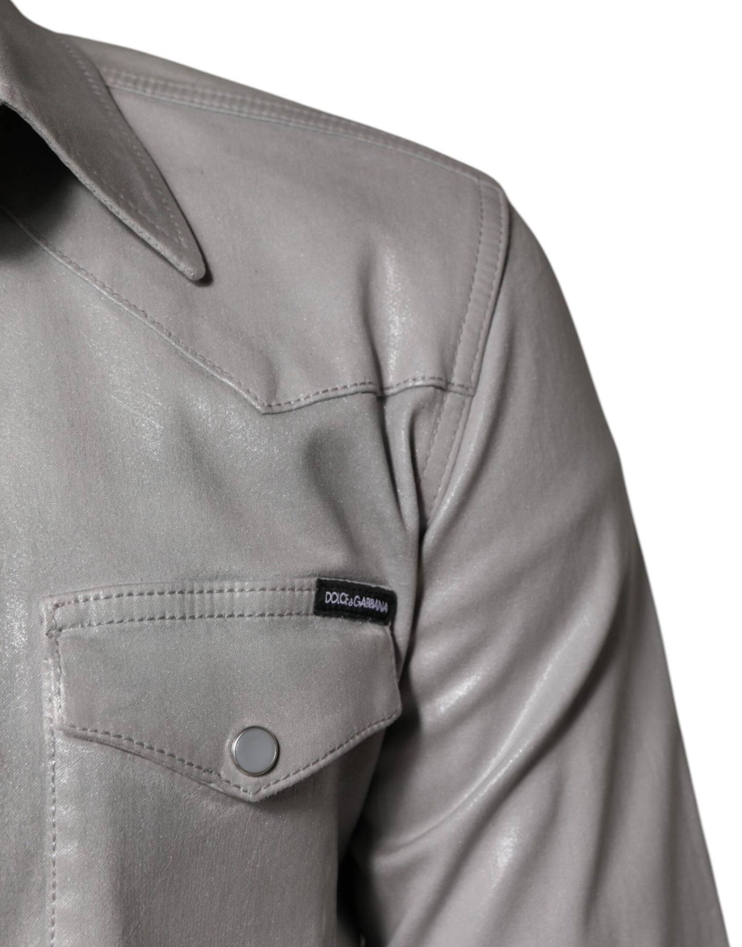 Metallic Gray Cotton Button Down Shirt