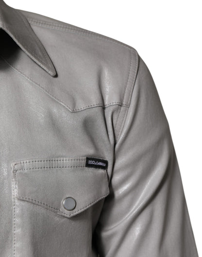 Metallic Gray Cotton Button Down Shirt