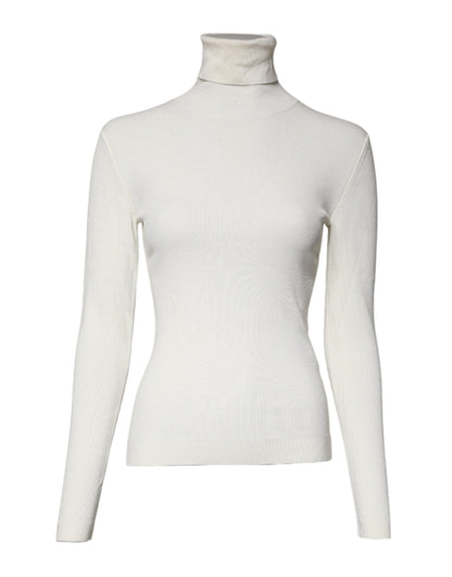 Cream Long Sleeves Turtleneck Slim Sweater