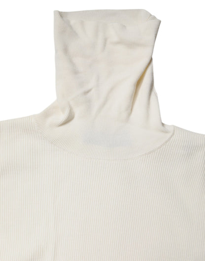 Cream Long Sleeves Turtleneck Slim Sweater