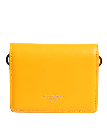 Yellow Leather Bifold Card Holder Crossbody Bag